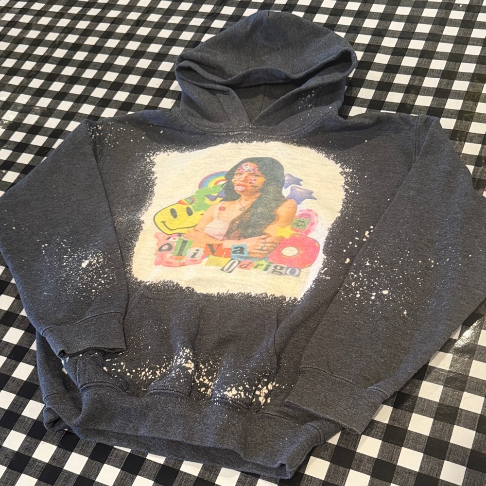 Olivia Rodrigo “Sour” Gray Graphic bleached Hoodie -Youth small (8)